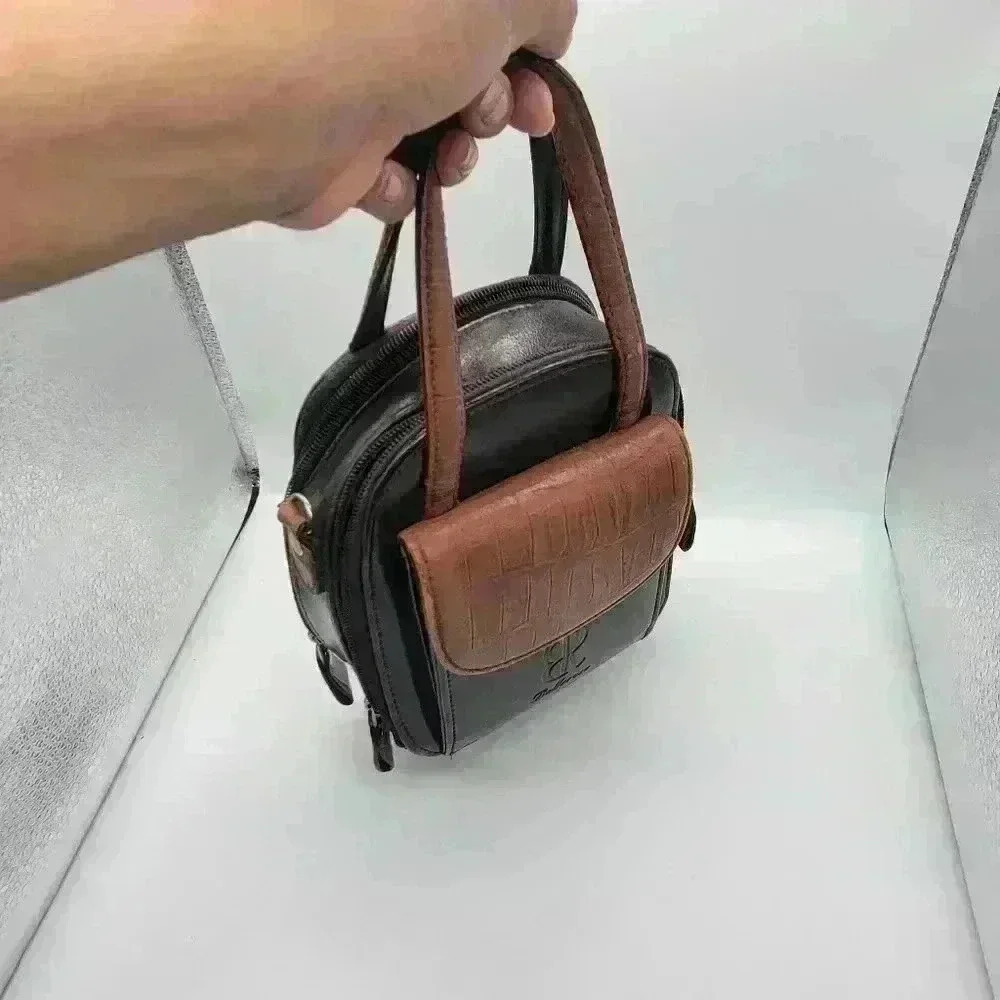 VTG Bellerose Leather Purse Two Tone - Black/Brown Compact W/ Pockets Compartmet - Picture 11 of 16